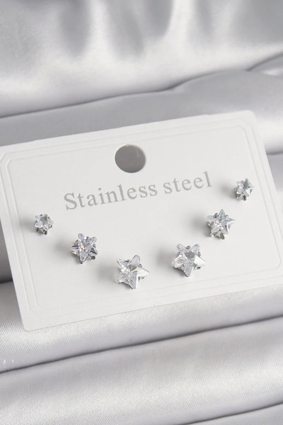 Skygo طقم أقراط نسائية من الفولاذ الفضي اللون 316L بحجر الزركون على شكل نجمة ...