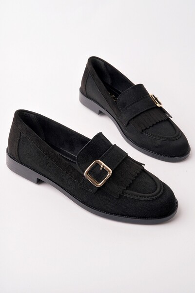 MUGGO Tuft Gold Buckled Tasseled Suede Women's Casual Loafers Shoes