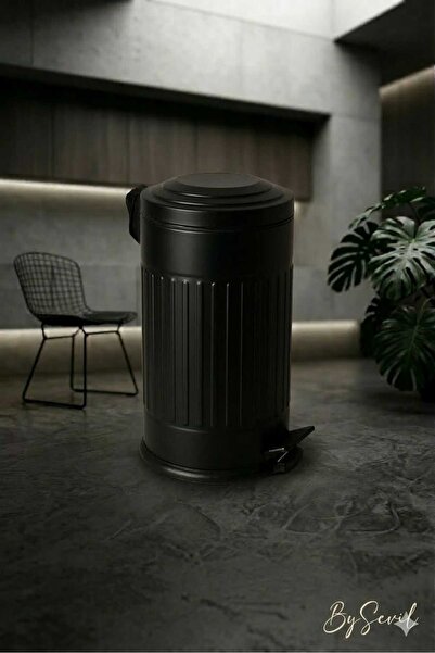 BySevil Vintage 16 Lt Pedallı Çöp Kovası Siyah| Amortisörlü Kapak | Silinebil...