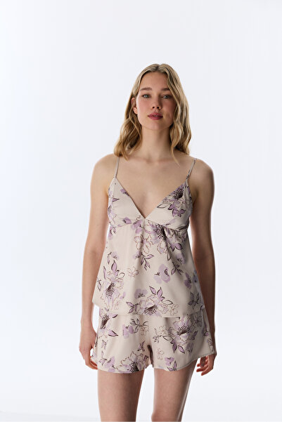 Penti Παστέλ Μπεζ Σατέν Σορτς Πιτζάμα με Πέταλα