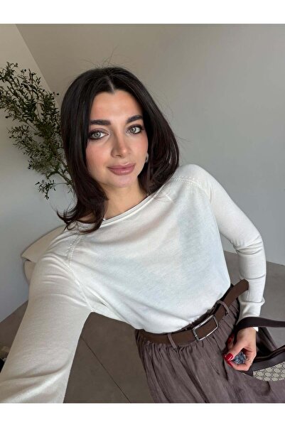 Bade Butik Ecru Mekane teksture Sezonsko Pletena bluza