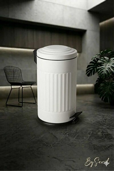 BySevil Vintage 16 Lt Pedallı Çöp Kovası Beyaz | Amortisörlü Kapak | Silinebi...