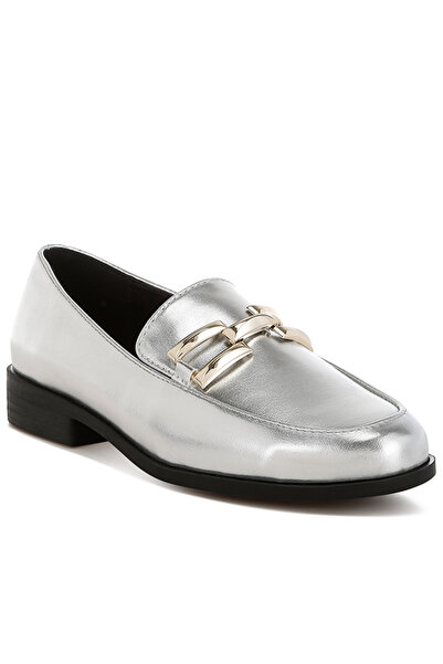 london Rag Women's Metallic Horsebit Detail Loafers in Silver