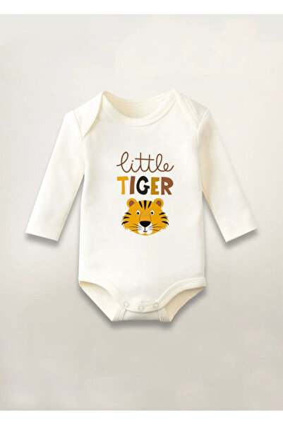 MODA Tiger Tiger Printed Cotton Long Sleeve Snap Baby Bodysuit Undershirt Jum...