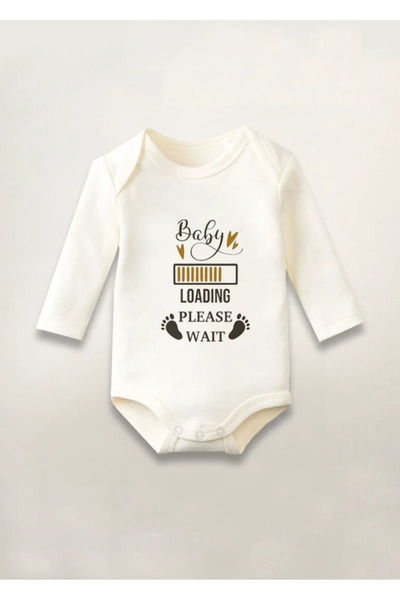 MODA بدلة قطعة واحدة للأطفال من القطن بأكمام طويلة ومطبوعة من Baby Loading Wait