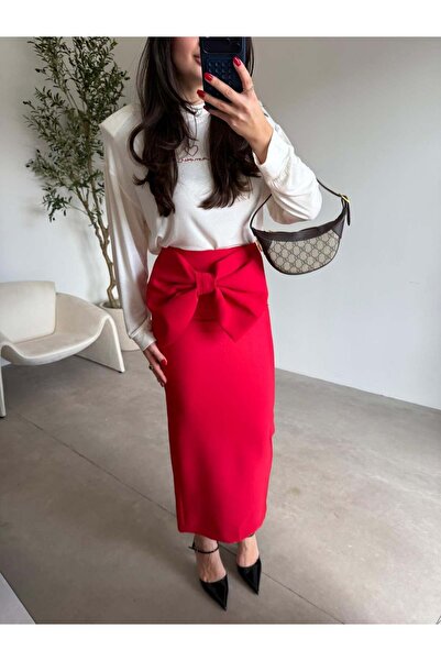 Bade Butik Κόκκινη φούστα με φιόγκο άνοιγμα