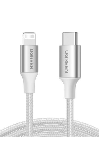 Ugreen USB-C - Lightning 3A PD MFi Sertifikalı Örgülü Hızlı Şarj Kablosu, 2 m...