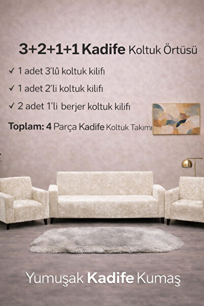 zerıf moda Kadife 3+2+1+1 Koltuk Örtüsü Takımı Esnek Lastikli Çekyat Kanepe K...