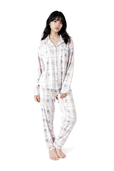 Ecrou Women's Baby Blue Plaid New Start Peter Pan collar Long Sleeve Trouser ...