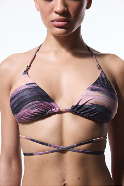 Penti Top de bikini triunghi cu cataramă în dungi Nixie