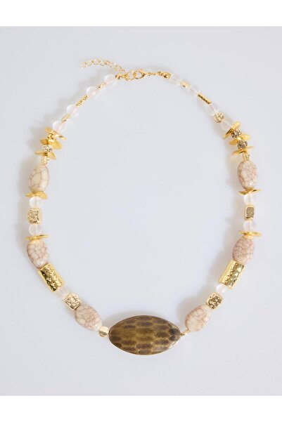 Jimmy Key Brown Natural Stone Detailed Colorful Adjustable Necklace