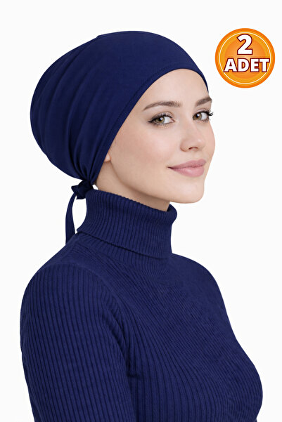 Jusmart 2 Pieces of Navy Blue Combed Cotton Bonnet with Cotton Stitched Front...