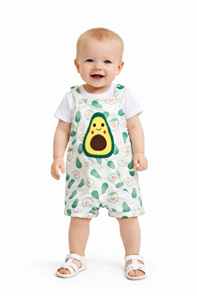Mika Bebek & Çocuk Avocado Printed Unisex Baby Summer Salopet Set