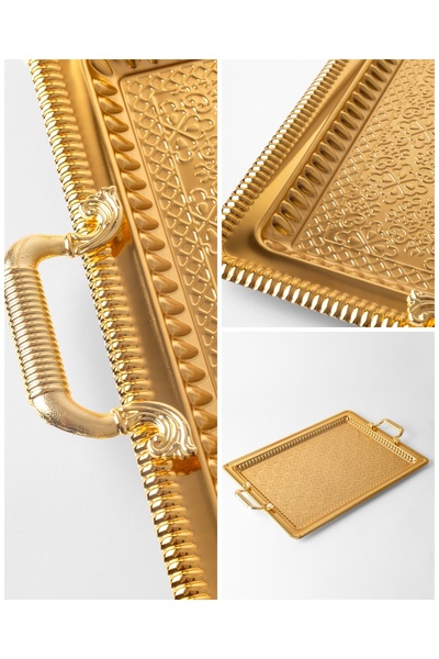 Le Paon Stainless Steel 60X40 cm Gold Tray – Elegant Patterned Serving and Pr...