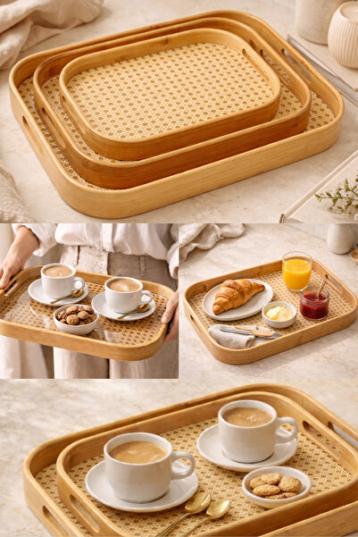 BUCOLIC طقم صينية مستطيلة من الخيزران مكون من 3 قطع