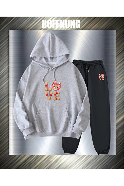 HOFFNUNG UNISEX Σετ casual φόρμας Love Bear Head Outdoor FULL HOODIE