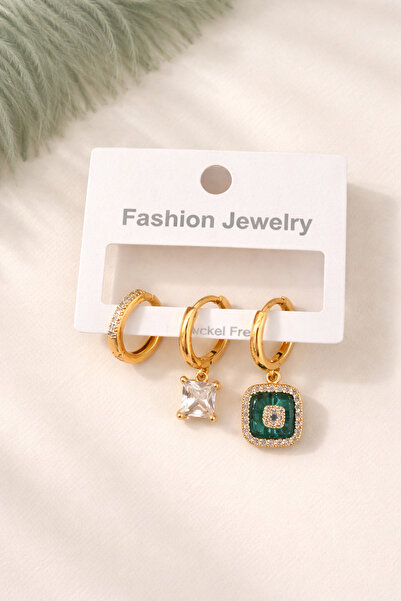 HERCY مجموعة من 3 أقراط دائرية |   مجموعة أقراط زيركون مرصّع بالأحجار الصغيرة...