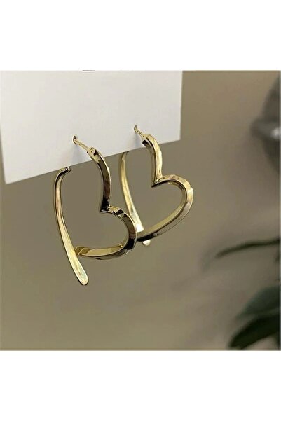Haziran Accessory: Separately Shaped, Heart Model, Steel Gold Women's Earrings
