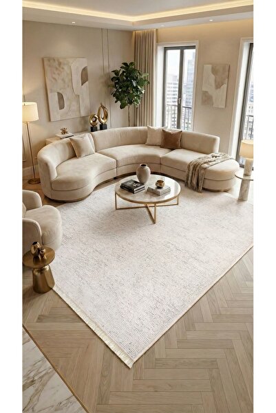 Halispecial Aheste Beyaz Yumuşak Dokulu Halı | Yıkanabilir Kaymaz Tabanlı Mod...