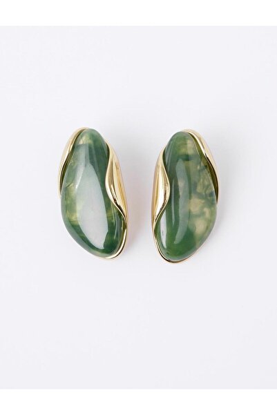 Jimmy Key Yeşil Asimetrik Damla Figürlü Modern Küpe