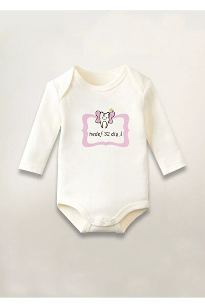 MODA Dişim Çıktı Baskılı Pamuklu Uzun Kollu Çıtçıtlı Bebek Body Zıbın Atlet T...