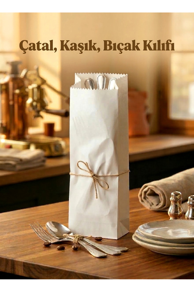 Shopping Faster 1 Adet - Çatal Kaşık Kılıfı Beyaz Sülfit 7x26cm