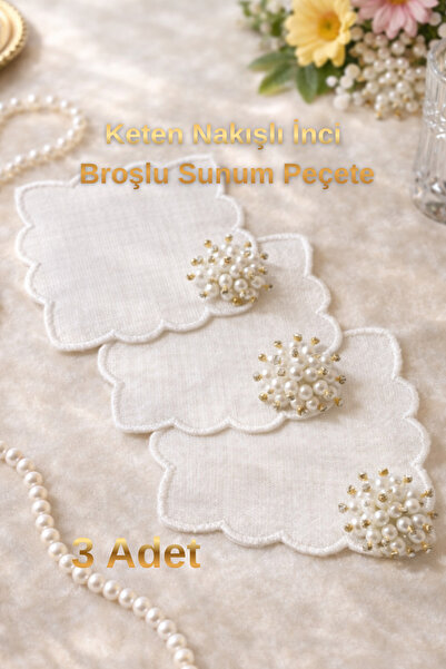 AuraStile Sunumluk Peçete Kokteyl Peçete Kahve Yanı Sunumluk Mendil Broşlu Na...