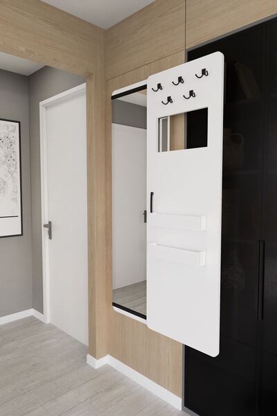 Mirobi Gizli Boy Aynası, Dekoratif Vestiyer, Modern Askılık, Sürgülü Kapaklı ...