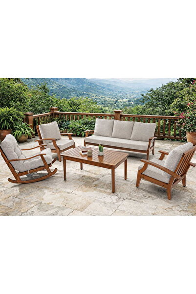 YASÜ Ahşap Balkon Bahçe Takım Mobilya Sallanan Sandalye Oturma Grubu Berjer K...