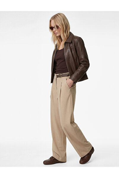 Koton Pocketed Half Belt Detail Straight Wide Leg Palazzo Pants