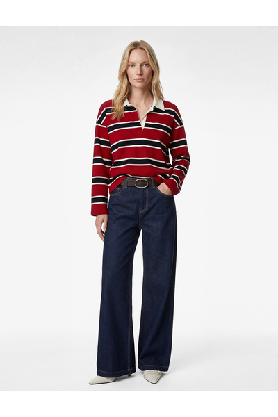 Koton Μακρυμάνικο μπλουζάκι κανονικής εφαρμογής με λαιμόκοψη πόλο Βαμβάκι Ριγέ