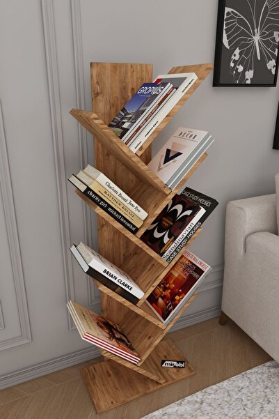 Mirobi Dria Ağaç Kitaplık Dekoratif Kitaplık Raf Düzenleyici Kitap Rafı Çam