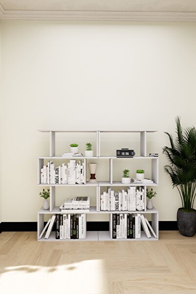 Mirobi Derbent 4 Raflı Zigzag Dekoratif Double Zigzag Kitaplık Beyaz