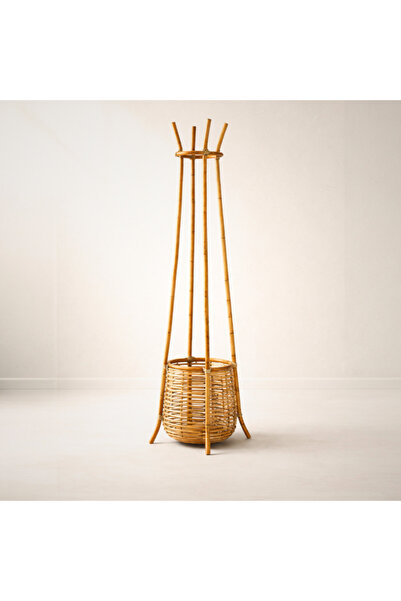 Lo Fi House Chunk Sepetli Rattan Ayaklı Askılık, Vestiyer Elbise Askılığı, Ay...