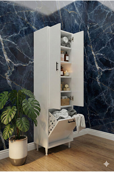 makbulce Karanfil 2 Kapaklı Çok Amaçlı Kirli Çamaşır Sepetli Dolap