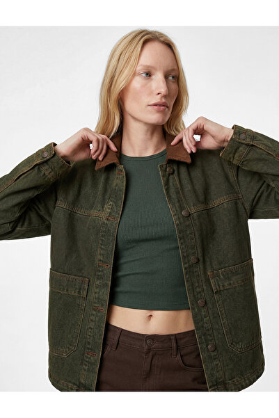 Koton Washable Classic Collar Pocket Detail Button Oversized Denim Jacket