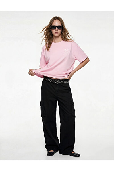 Koton Oversize Pink Women's T-Shirt with Printed Back 6Sal10052Ik