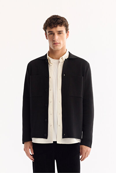 Avva Men's Black Polo Neck Buttoned Wool Blend Regular Fit Cardigan A52Y5148