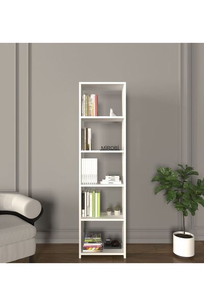 Mirobi Rubik 5 Raflı 40 Cm Dekoratif Kitaplık Beyaz Kitaplık Ofis Kitaplığı D...