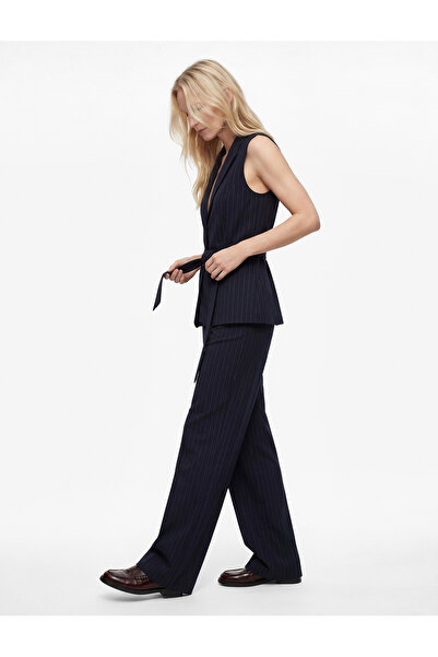 Koton High Waist Regular Fit Wide Leg Striped Fabric Trousers