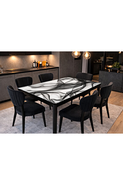 PROBELLA Duman Serisi Siyah Mutfak ve Yemek Masa Sandalye Takımı 4lü Sandalye