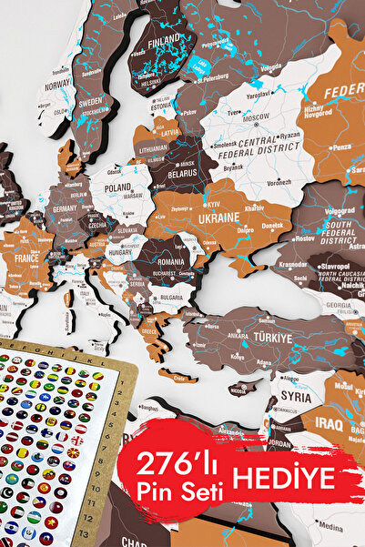 Colorfull Worlds 3d Ahşap Dünya Haritası Renkli Tasarım