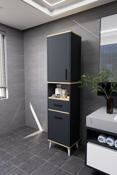 Mirobi Lula Çok Amaçlı Dolap Banyo Dolabı Kirli Çamaşır Sepeti Dolabı Antrasit