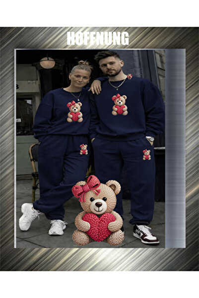 HOFFNUNG Unisex Casual Tracksuit Set Heart Bear Outdoor Full Sweatshirt