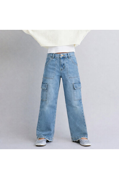 Overdo Girl's Wide Leg Jeans with Cargo Pockets