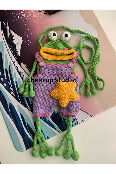 Handmade حقيبة كتف على شكل ضفدع، حقيبة يد، حقيبة ضفدع محبوكة