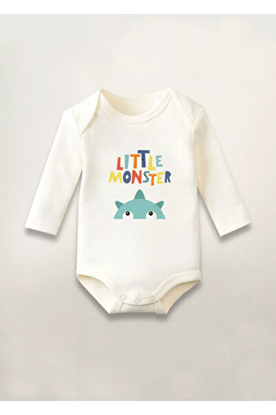 MODA Monster Printed Cotton Long Sleeve Snap Fastener Baby Bodysuit Undershir...