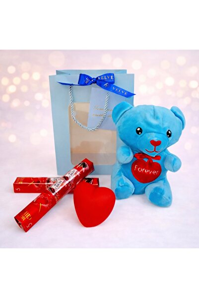 velve Set ursulet cu inima LED, ciocolata si punga cadou