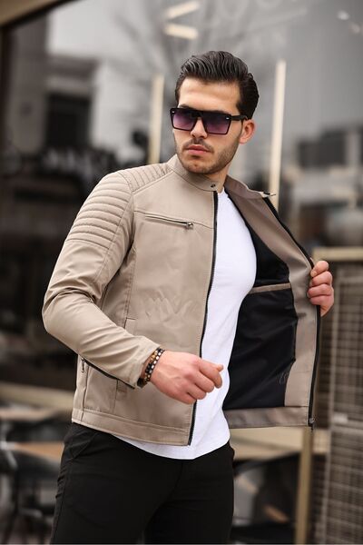 Mero Life Ανδρικό εποχιακό παλτό με κρεμ αδιάβροχο και αντιανεμικό λεπτή γραμμή