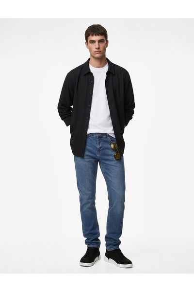 Koton Βαμβακερό τζιν παντελόνι με κανονική μέση γραμμή και στενό τελείωμα - M...